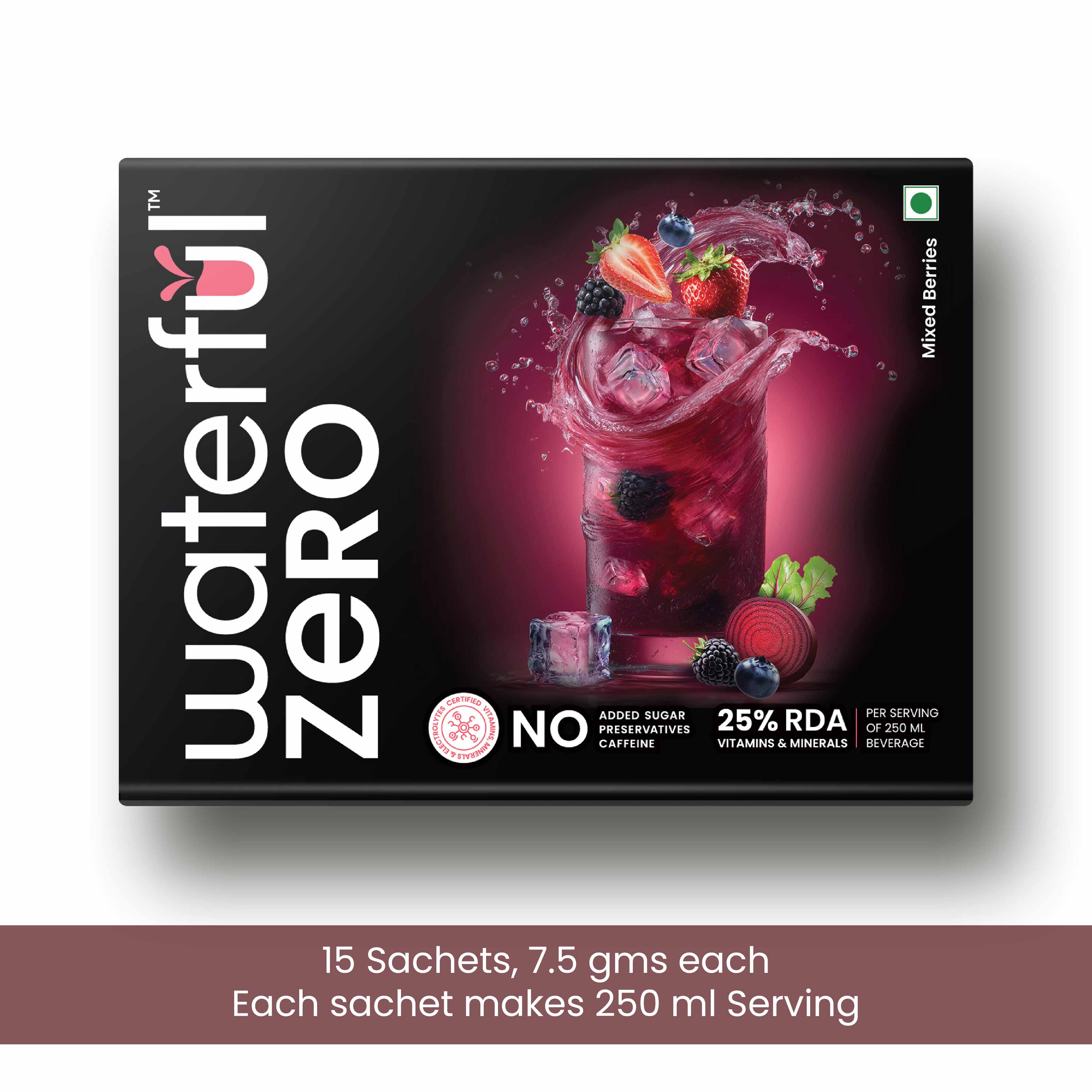 Mixed Berries (7.5 gms × 15 sachets) Zero Added Sugar, 10+ Vitamins & Minerals, 3 Electrolytes Clean Daily Hydration Mix