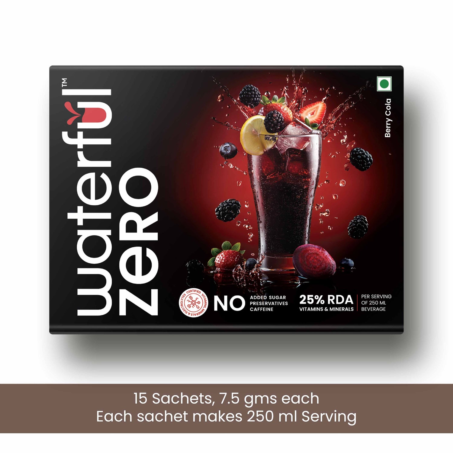 Berry Cola  (7.5 gms × 15 sachets) Zero Added Sugar, 10+ Vitamins & Minerals, 3 Electrolytes Clean Daily Hydration Mix