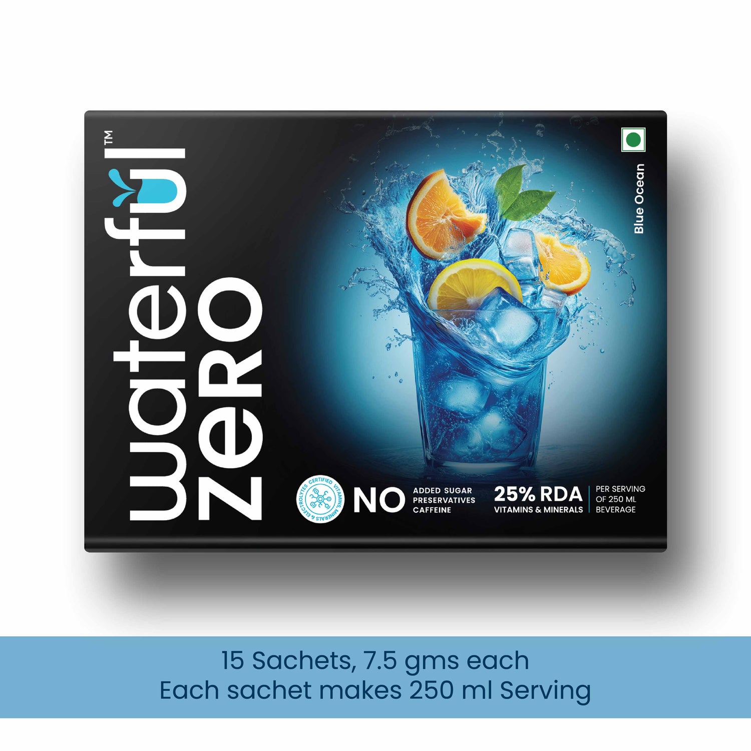 Blue Ocean (7.5 gms × 15 sachets) Zero Added Sugar, 10+ Vitamins & Minerals, 3 Electrolytes Clean Daily Hydration Mix