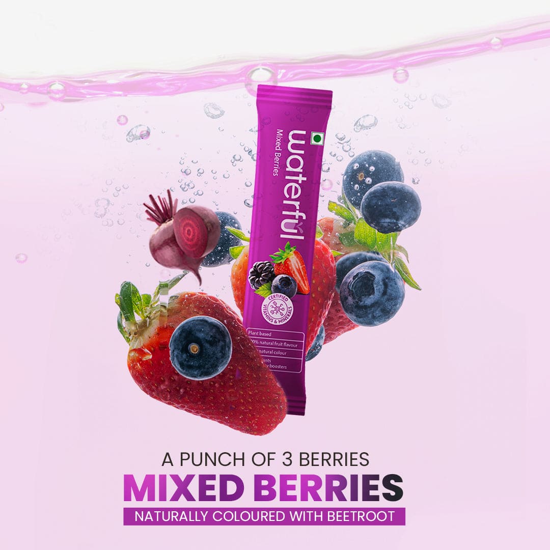 Mixed Berries | Fruit Flavoured Water Premix | Energy Drink | Waterful best hydration powder