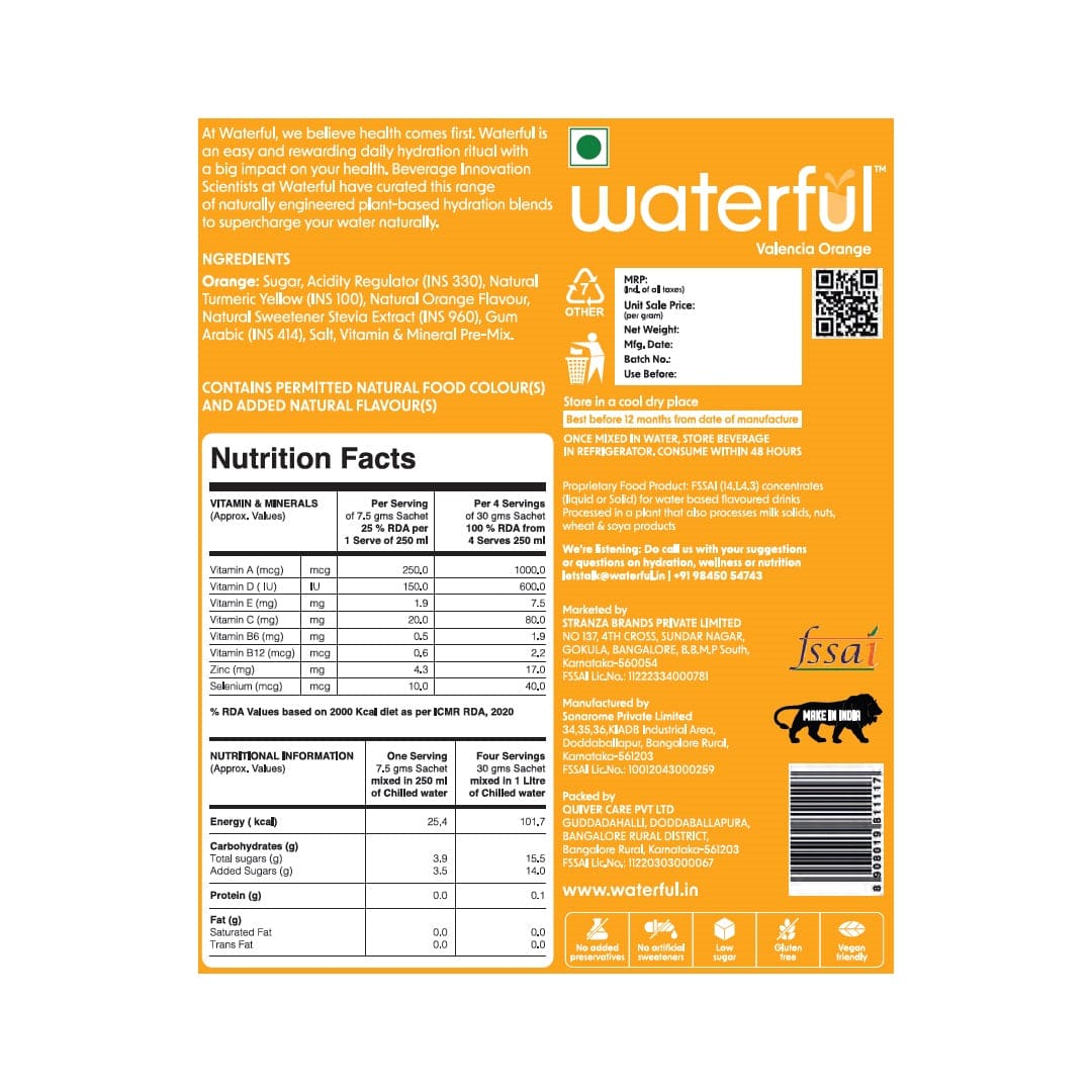Valencia Orange Powdered Drink Mix | Organic Energy Drink | Waterful  | best hydration drink | boost energy drink