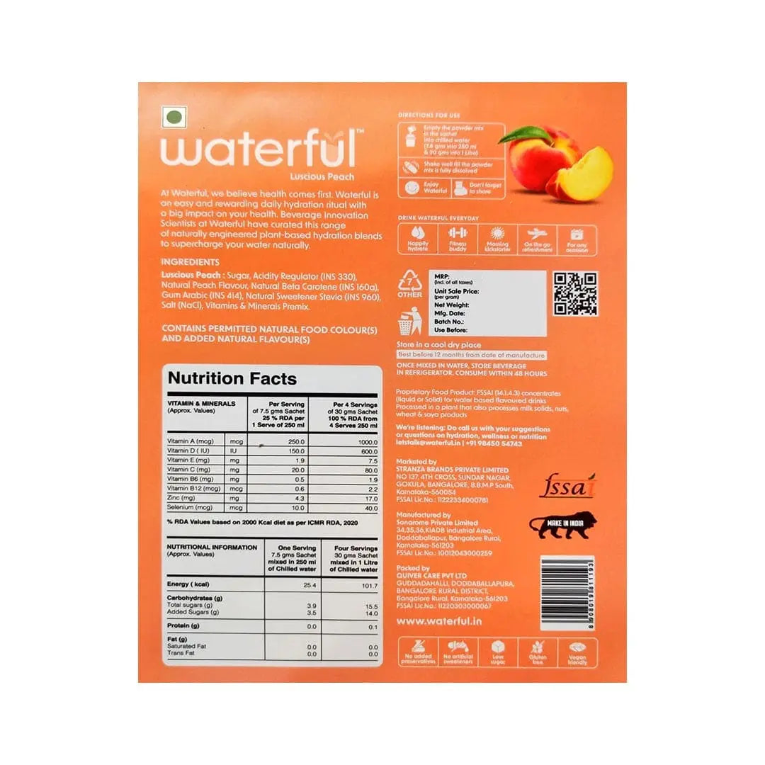 Luscious Peach | Healthy Fruit juice | Natural energy drink | Waterful | water enhancer | best fruit juice for dehydration