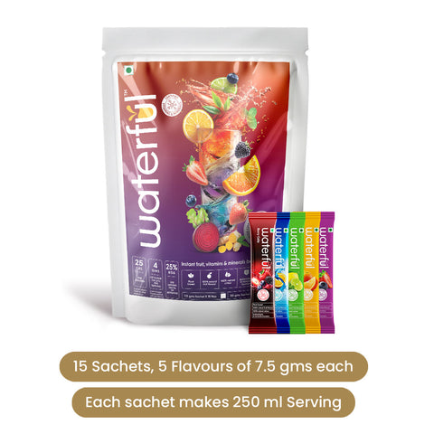 Melange Assorted Pack (7.5 gms X 15 sachets) 10+ Vitamins & Minerals, Low Cal Hydration Powder Mix(Pack of 2 & 4 )