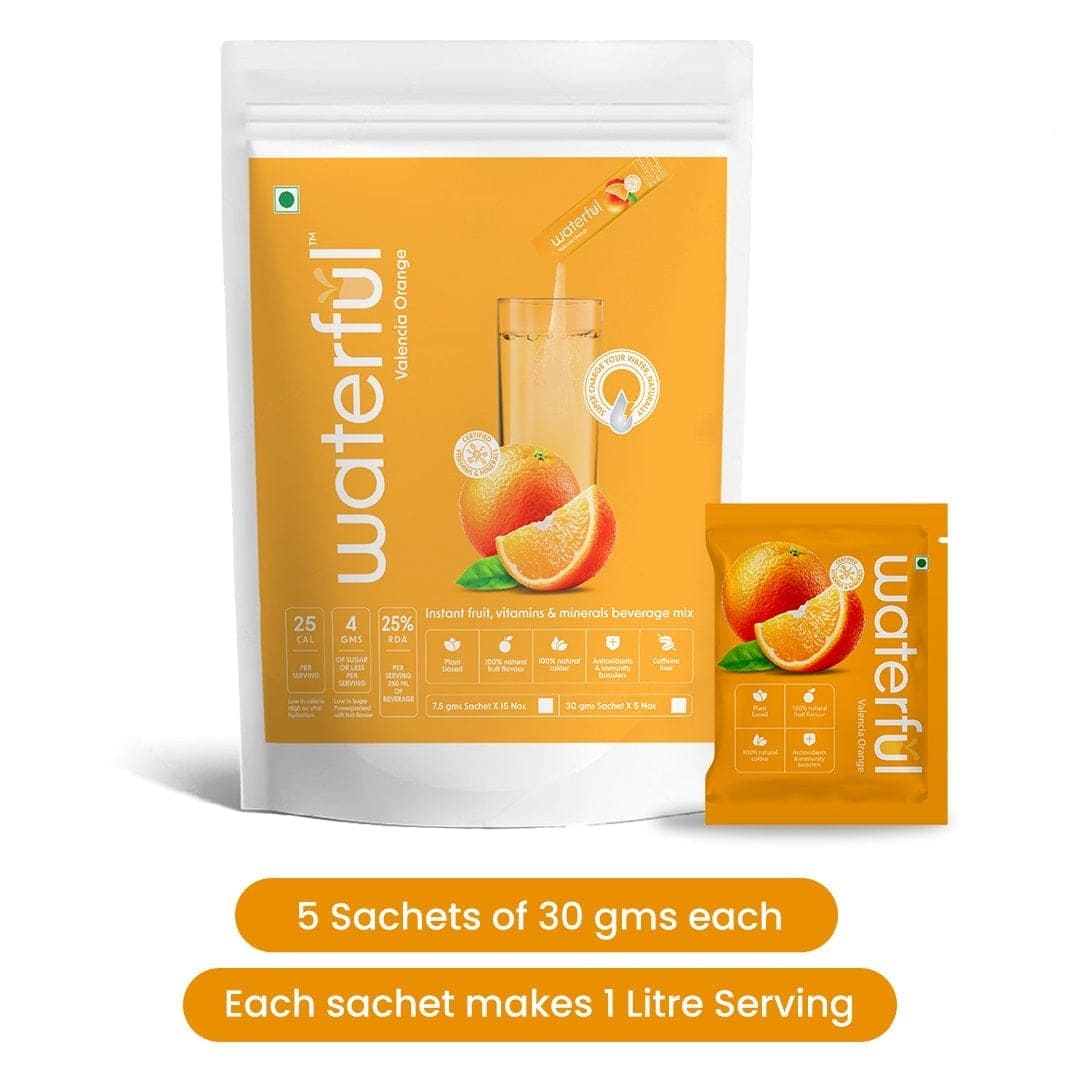 Valencia Orange Powder Drink Mix | Natural Hydration Drink | Waterful | orange fruit juice | best electrolyte drink